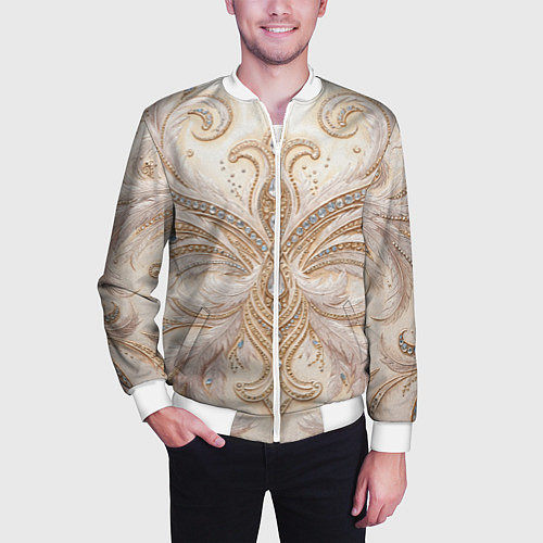 Мужской бомбер Перламутровый орнамент с перьями / 3D-Белый – фото 3