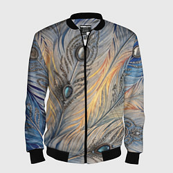 Бомбер мужской Синие перья с самоцветами, цвет: 3D-черный