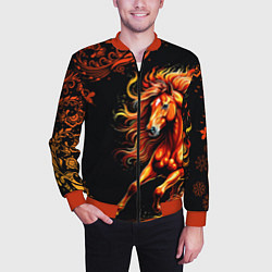 Бомбер мужской Огненный конь в русской хохломе, цвет: 3D-красный — фото 2