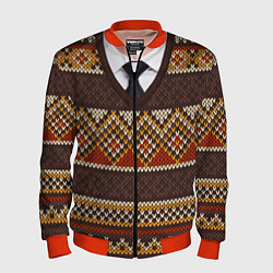 Бомбер мужской Зимний узор с галстуком, цвет: 3D-красный