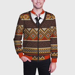 Бомбер мужской Зимний узор с галстуком, цвет: 3D-красный — фото 2