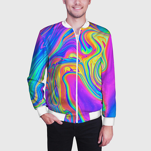 Мужской бомбер Цветные разводы / 3D-Белый – фото 3
