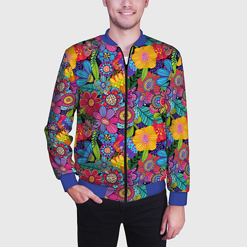 Мужской бомбер Яркие цветы / 3D-Синий – фото 3