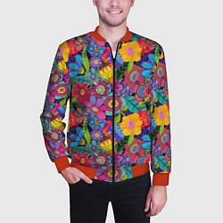 Бомбер мужской Яркие цветы, цвет: 3D-красный — фото 2