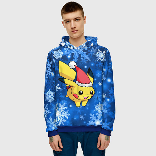Мужская толстовка Новогодний Пикачу в полете / 3D-Синий – фото 3