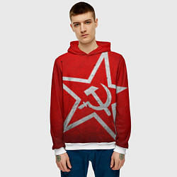 Толстовка-худи мужская Флаг СССР: Серп и Молот, цвет: 3D-белый — фото 2