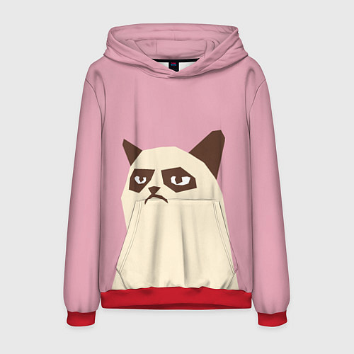 Мужская толстовка Grumpy cat pink / 3D-Красный – фото 1