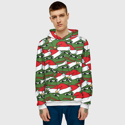Мужская толстовка Sad frog new year / 3D-Белый – фото 3