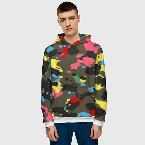 Мужская толстовка Цветной камуфляж / 3D-Белый – фото 3