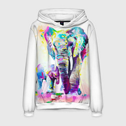 Толстовка-худи мужская Акварельные слоны, цвет: 3D-белый