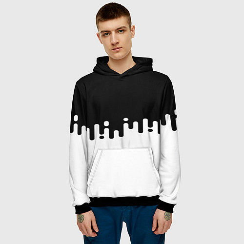 Мужская толстовка Чёрно-белый узор / 3D-Черный – фото 3