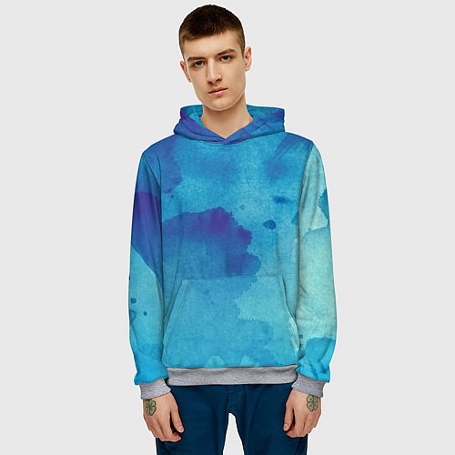 Мужская толстовка Синяя акварель / 3D-Меланж – фото 3