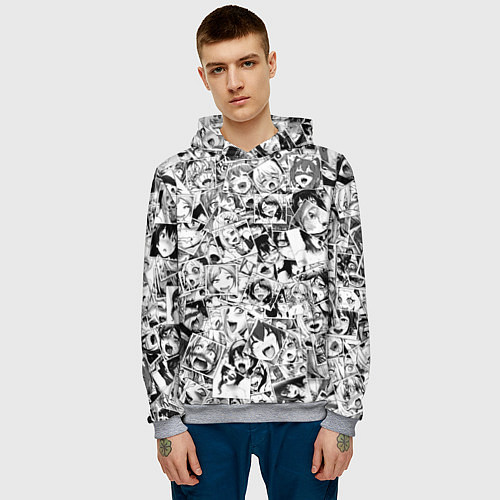 Мужская толстовка Ahegao: Black & White / 3D-Меланж – фото 3