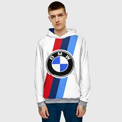Толстовка-худи мужская BMW M: White Sport, цвет: 3D-меланж — фото 2