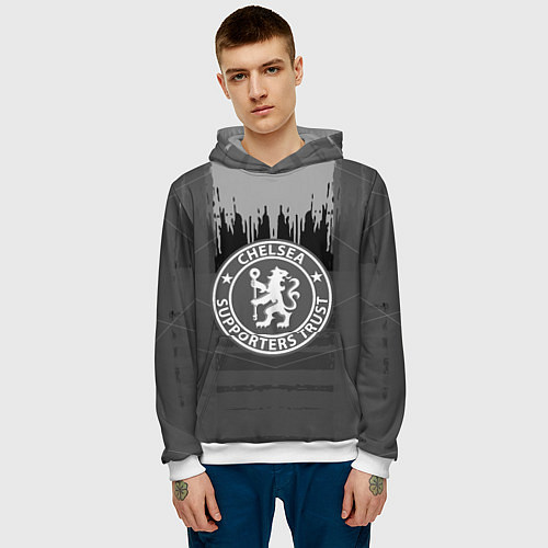 Мужская толстовка FC Chelsea: Grey Abstract / 3D-Белый – фото 3