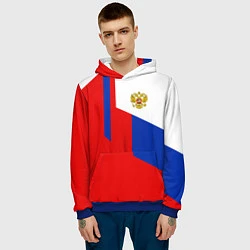 Толстовка-худи мужская Russia: Geometry Tricolor, цвет: 3D-синий — фото 2