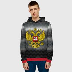 Толстовка-худи мужская Герб России на металлическом фоне, цвет: 3D-красный — фото 2