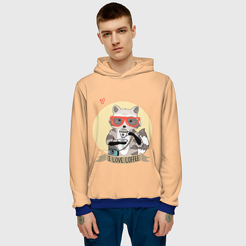 Мужская толстовка Raccoon Love Coffee / 3D-Синий – фото 3