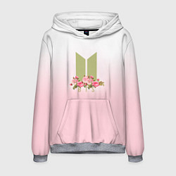 Толстовка-худи мужская BTS: Pink Flowers, цвет: 3D-меланж