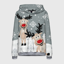 Толстовка-худи мужская Вязанный узор с оленями, цвет: 3D-меланж