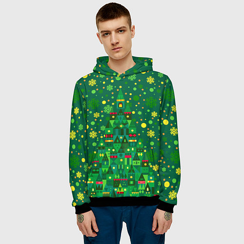 Мужская толстовка Город - ёлка / 3D-Черный – фото 3