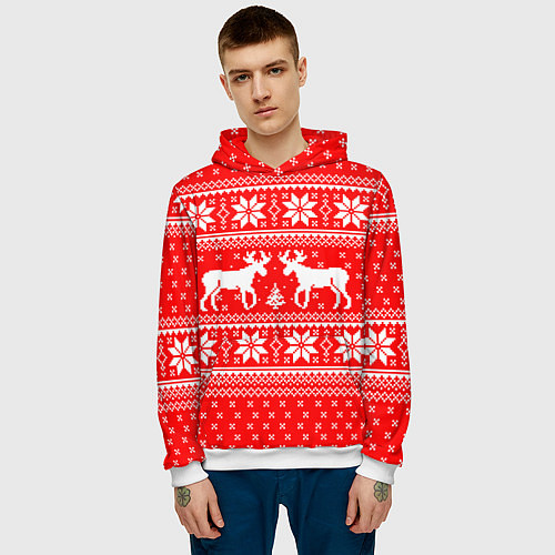 Мужская толстовка Новогодние олени / 3D-Белый – фото 3