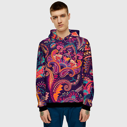 Мужская толстовка Орнамент пейсли - розовый / 3D-Черный – фото 3