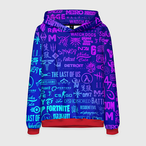 Мужская толстовка Неоновые геймерские лого / 3D-Красный – фото 1