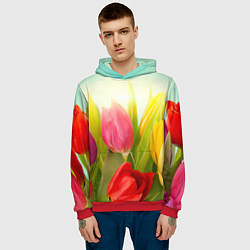 Толстовка-худи мужская Цветущие тюльпаны, цвет: 3D-красный — фото 2
