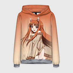 Толстовка-худи мужская Милая аниме девочка-оборотень - Волчица и пряности, цвет: 3D-меланж
