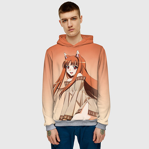 Мужская толстовка Милая аниме девочка-оборотень - Волчица и пряности / 3D-Меланж – фото 3