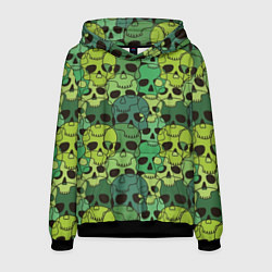 Толстовка-худи мужская Зеленые черепа - паттерн, цвет: 3D-черный