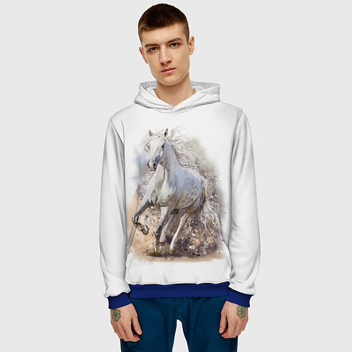 Мужская толстовка Белая конь мчится галопом / 3D-Синий – фото 3