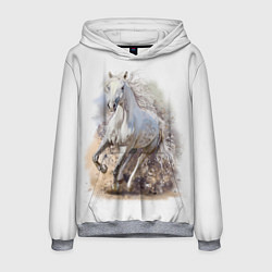 Толстовка-худи мужская Белая конь мчится галопом, цвет: 3D-меланж