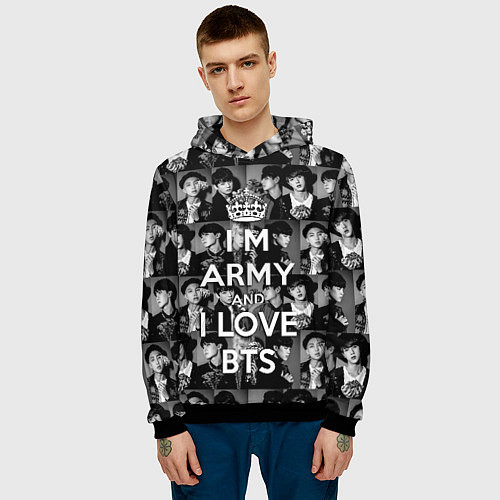 Мужская толстовка I am army and I lover BTS / 3D-Черный – фото 3