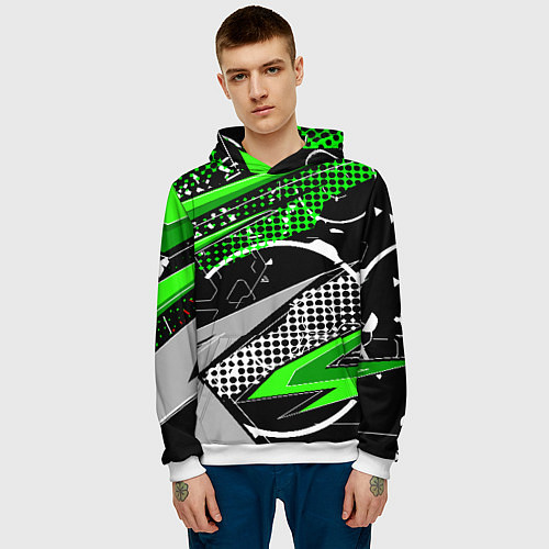 Мужская толстовка Black and green corners / 3D-Белый – фото 3