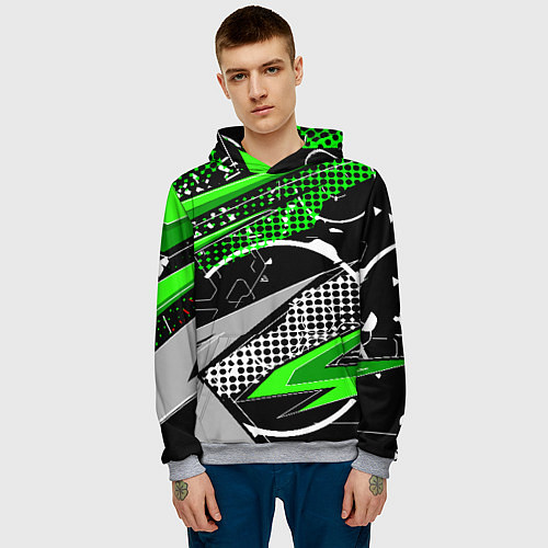Мужская толстовка Black and green corners / 3D-Меланж – фото 3