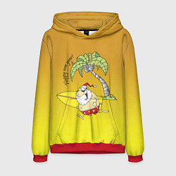 Толстовка-худи мужская Happy New Year - Santa on the beach, цвет: 3D-красный