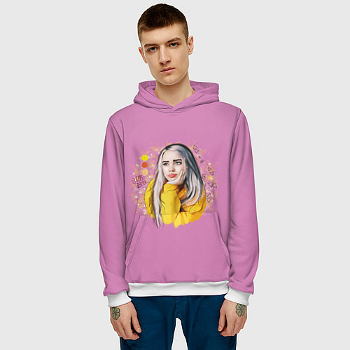 Мужская толстовка Billie Eilish Pink Art / 3D-Белый – фото 3