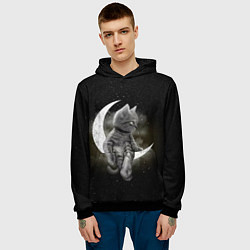 Толстовка-худи мужская Кот на луне, цвет: 3D-черный — фото 2