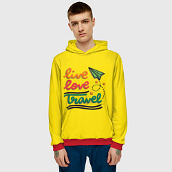 Толстовка-худи мужская Жизнь, любовь, путешествия, цвет: 3D-красный — фото 2