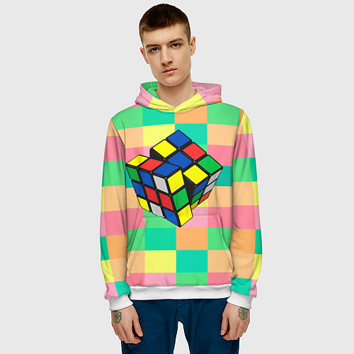 Мужская толстовка Кубик Рубика / 3D-Белый – фото 3
