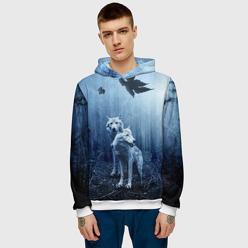 Мужская толстовка Волки в тёмном лесу / 3D-Белый – фото 3