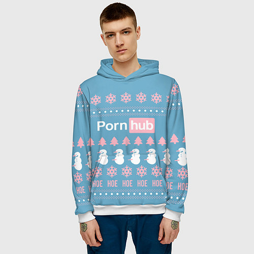 Мужская толстовка Pornhub - christmas sweater / 3D-Белый – фото 3