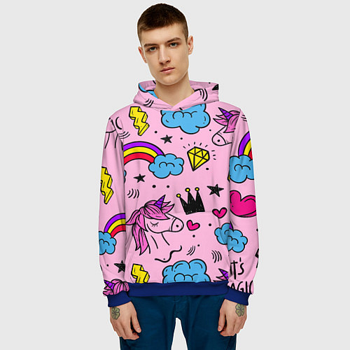 Мужская толстовка Единороги / 3D-Синий – фото 3