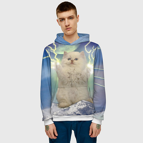 Мужская толстовка Грозовой Котик / 3D-Белый – фото 3