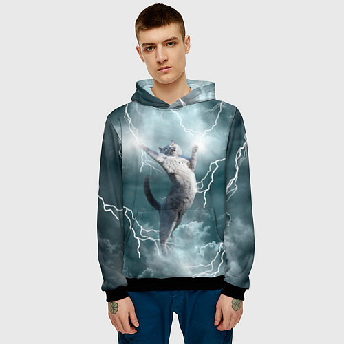 Мужская толстовка Грозовой кошак / 3D-Черный – фото 3