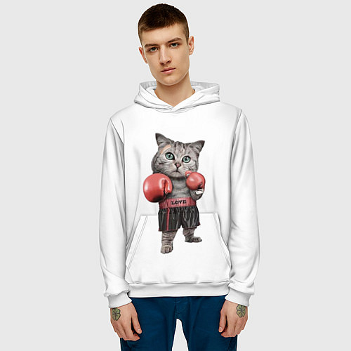 Мужская толстовка Кот боксёр / 3D-Белый – фото 3