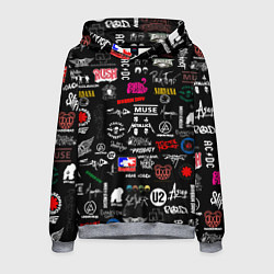 Толстовка-худи мужская ЛОГОТИПЫ РОК ГРУПП, цвет: 3D-меланж