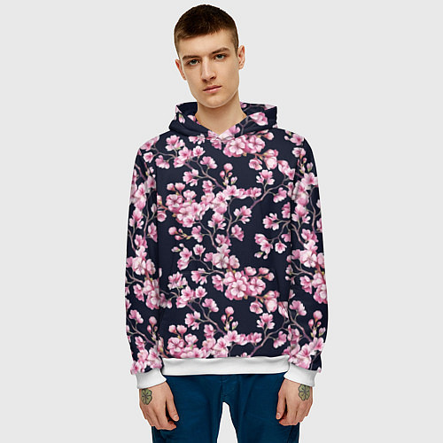 Мужская толстовка Сакура / 3D-Белый – фото 3